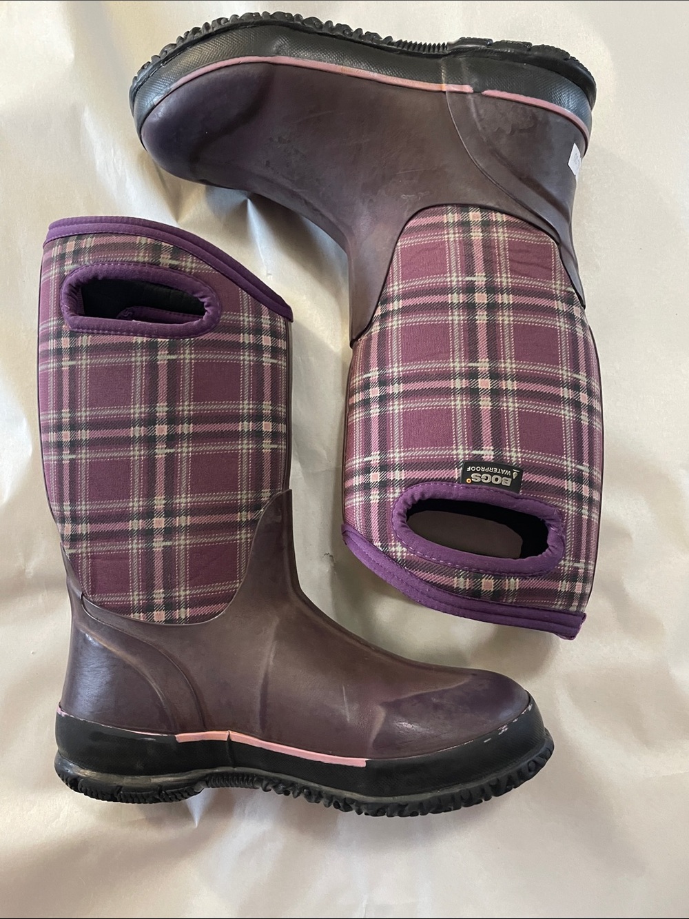 Bogs Youth Purple And Plaid Winter Boots. Good Condition. Size 4. - Picture 1 of 10